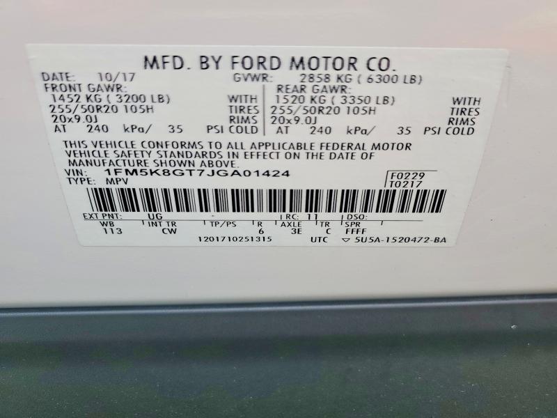 Aukcja sprzedaży 2018 Ford Explorer, vin: 1FM5K8GT7JGA01424, numer aukcji: 67174836