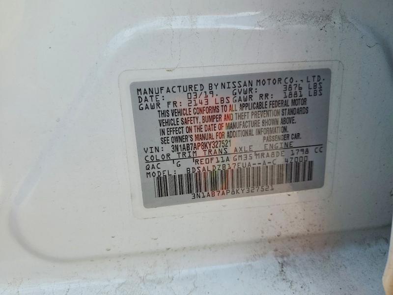 65568976 :رقم المزاد ، 3N1AB7AP8KY327521 vin ، 2019 Nissan Sentra مزاد بيع