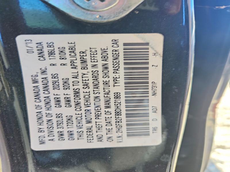 68694776 :رقم المزاد ، 2HGFB2F88DH521869 vin ، 2013 Honda Civic مزاد بيع