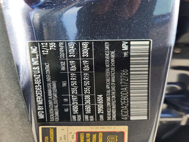 Продажа на аукционе авто 2013 Mercedes-benz Ml, vin: 4JGDA2EB0DA172786, номер лота: 68512056