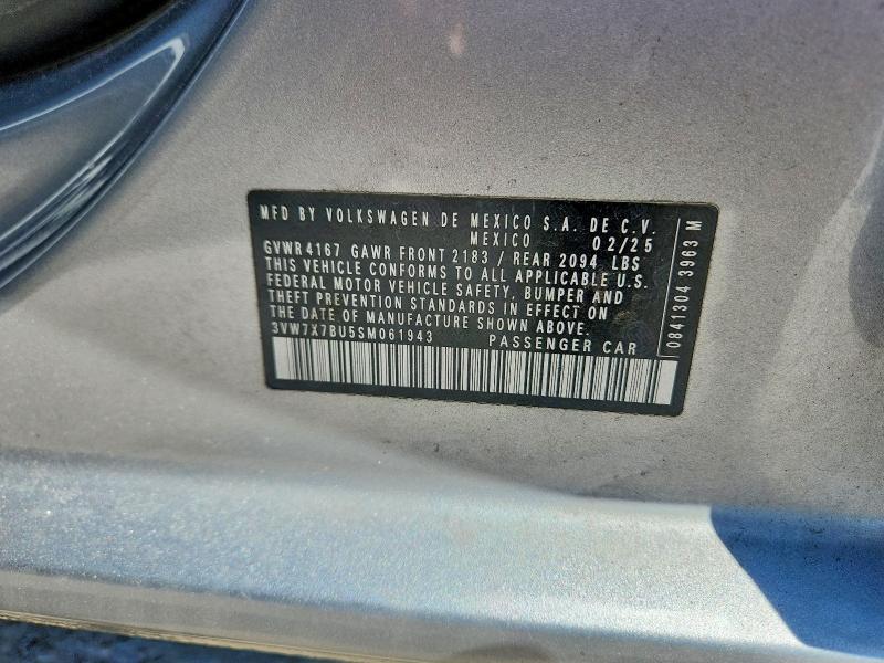 Продаж на аукціоні авто 2025 Volkswagen Jetta, vin: 3VW7X7BU5SM061943, номер лоту: 70622286