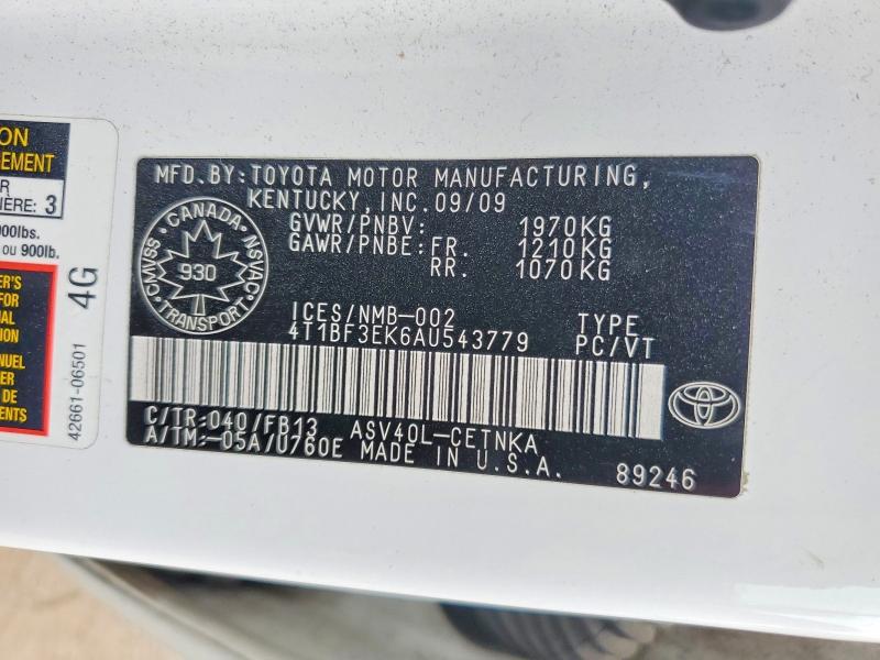 Продаж на аукціоні авто 2010 Toyota Camry, vin: 4T1BF3EK6AU543779, номер лоту: 68976776