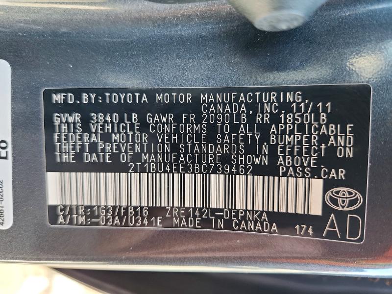 Продаж на аукціоні авто 2011 Toyota Corolla, vin: 2T1BU4EE3BC739462, номер лоту: 69812596