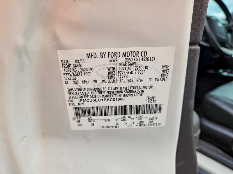 2011 Ford Escape მანქანა იყიდება აუქციონზე, vin: 1FMCU0EG1BKC01660, აუქციონის ნომერი: 71101246