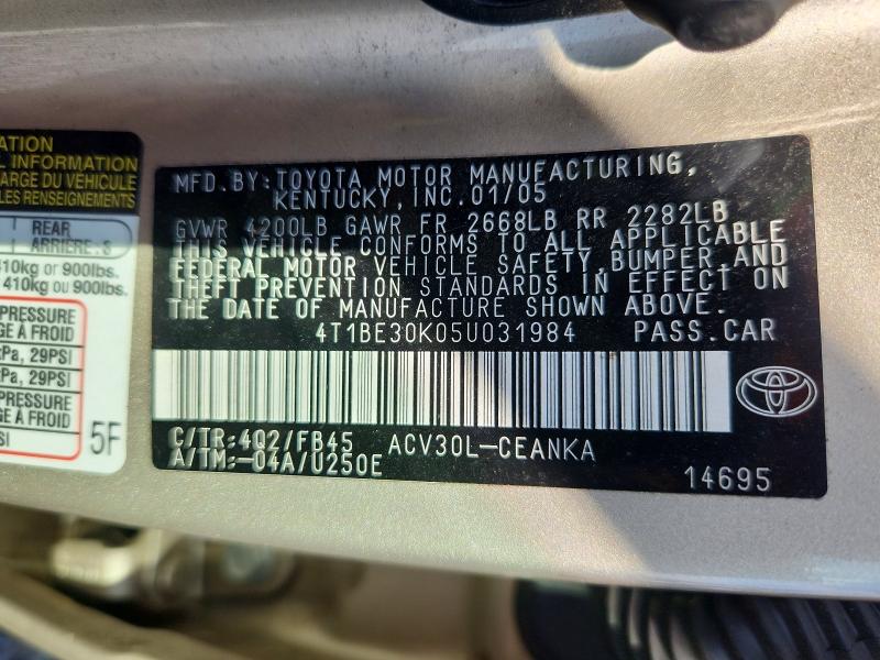 Продаж на аукціоні авто 2005 Toyota Camry, vin: 4T1BE30K05U031984, номер лоту: 69596626