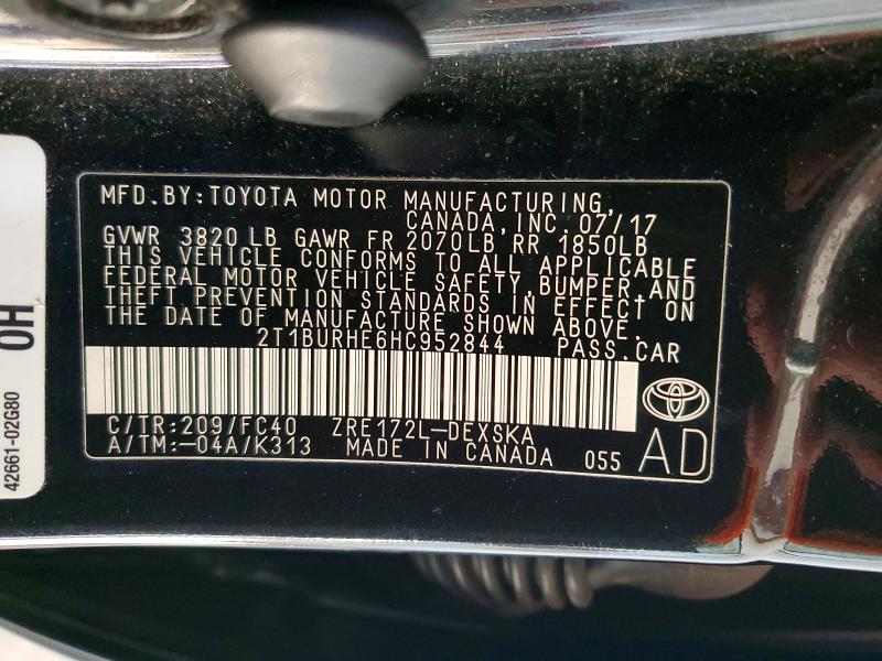 67786706 :رقم المزاد ، 2T1BURHE6HC952844 vin ، 2017 Toyota Corolla مزاد بيع