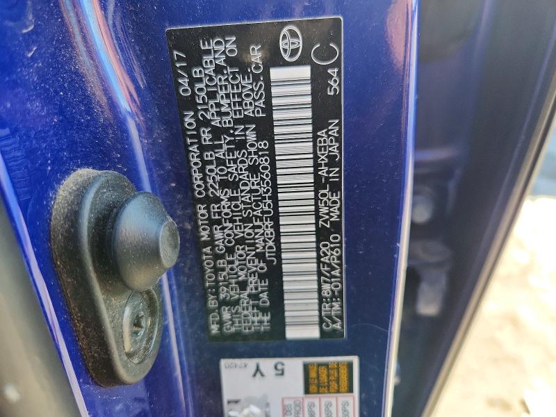 71212696 :رقم المزاد ، JTDKBRFU5H3560818 vin ، 2017 Toyota Prius مزاد بيع