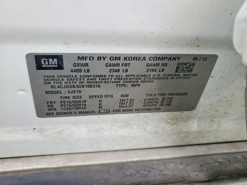Aukcja sprzedaży 2013 Buick Encore, vin: KL4CJGSB3DB186316, numer aukcji: 69235776