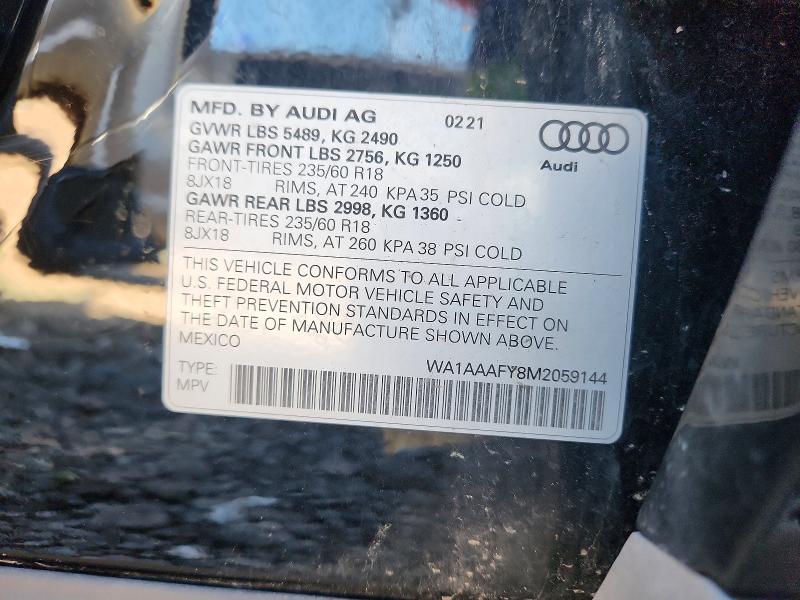 2021 Audi Q5 მანქანა იყიდება აუქციონზე, vin: WA1AAAFY8M2059144, აუქციონის ნომერი: 69819276
