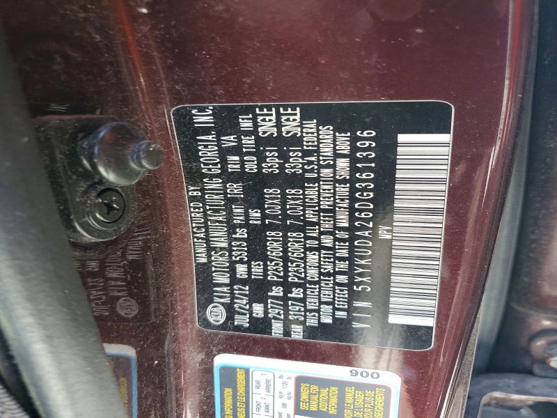 Продаж на аукціоні авто 2013 Kia Sorento, vin: 5XYKUDA26DG361396, номер лоту: 66243796