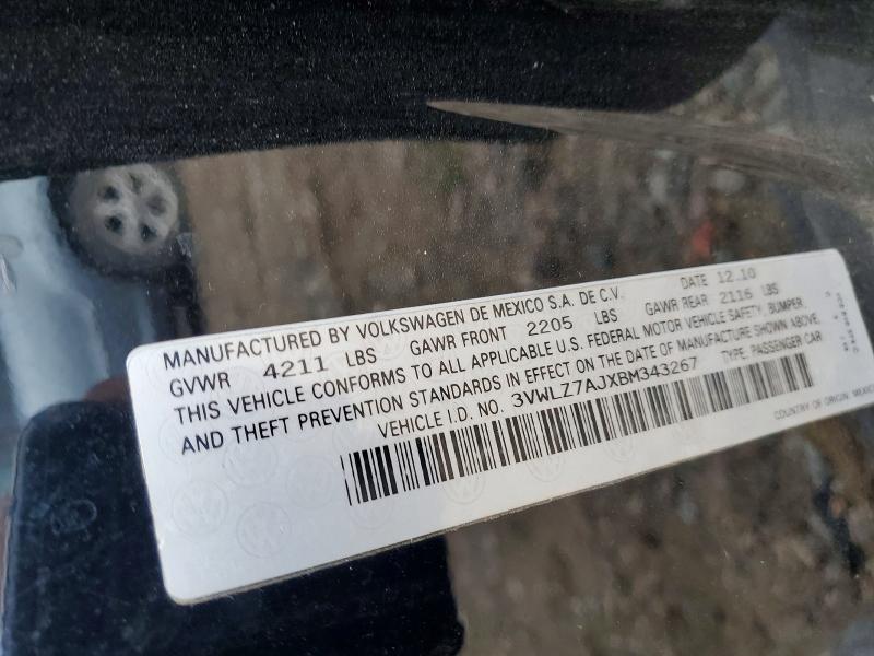 2011 Volkswagen Jetta მანქანა იყიდება აუქციონზე, vin: 3VWLZ7AJXBM343267, აუქციონის ნომერი: 67737146