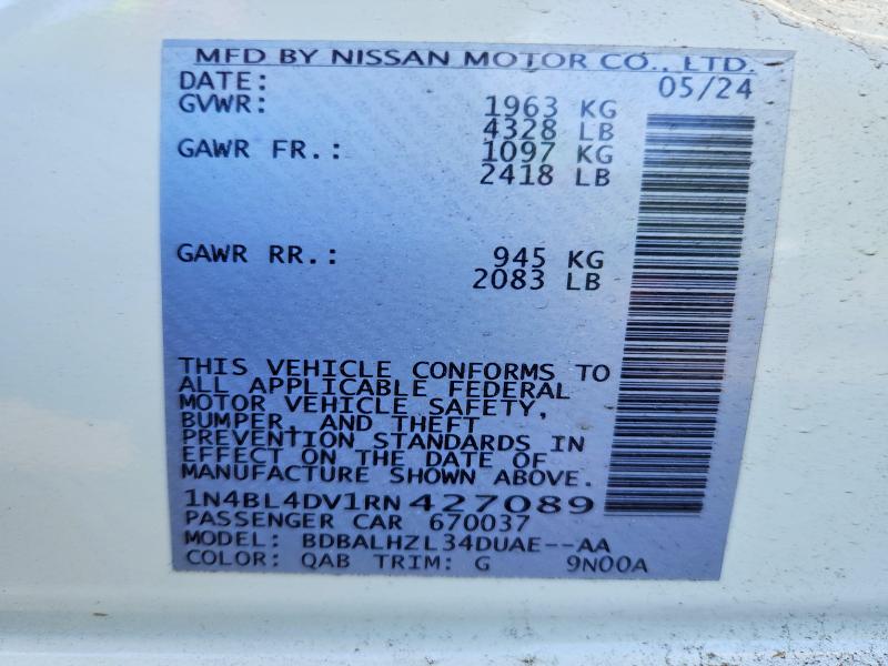 Продаж на аукціоні авто 2024 Nissan Altima, vin: 1N4BL4DV1RN427089, номер лоту: 67926156