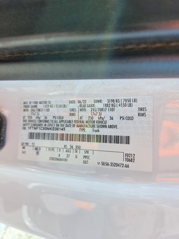 69023176 :رقم المزاد ، 1FTNF1C85NKE08145 vin ، 2022 Ford F150 مزاد بيع