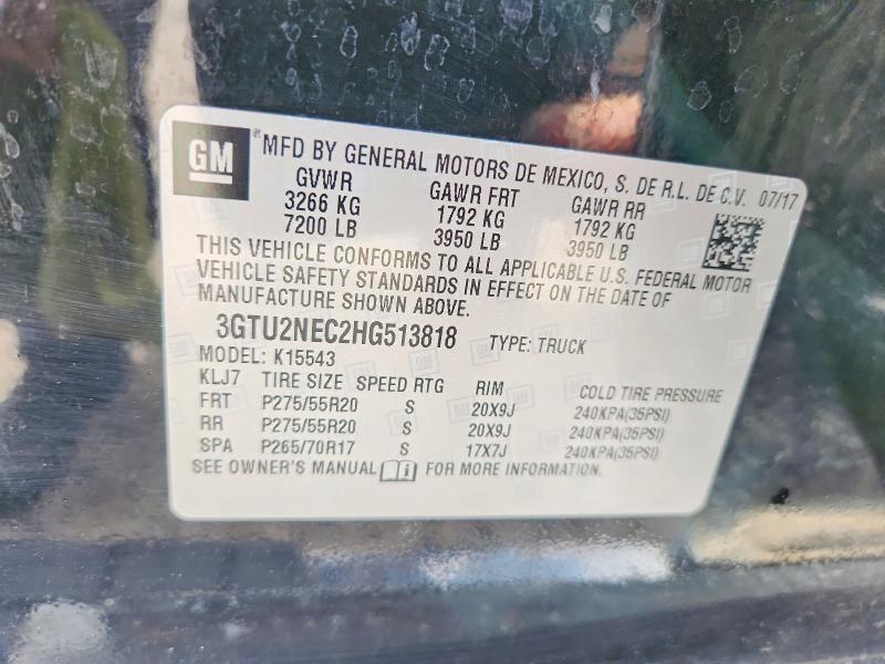 67489626 :رقم المزاد ، 3GTU2NEC2HG513818 vin ، 2017 Gmc Sierra مزاد بيع