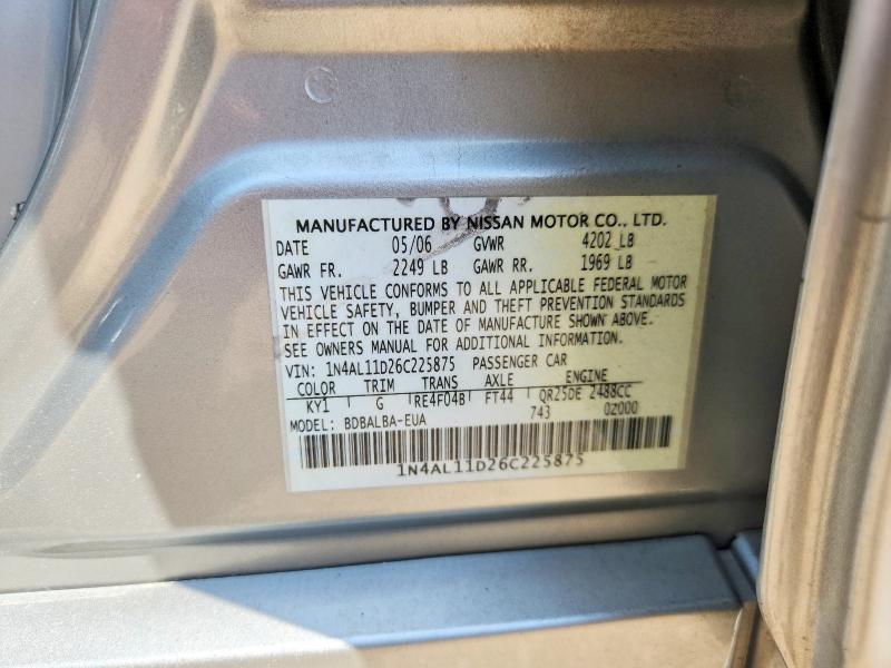 Продажа на аукционе авто 2006 Nissan Altima, vin: 1N4AL11D26C225875, номер лота: 66994096