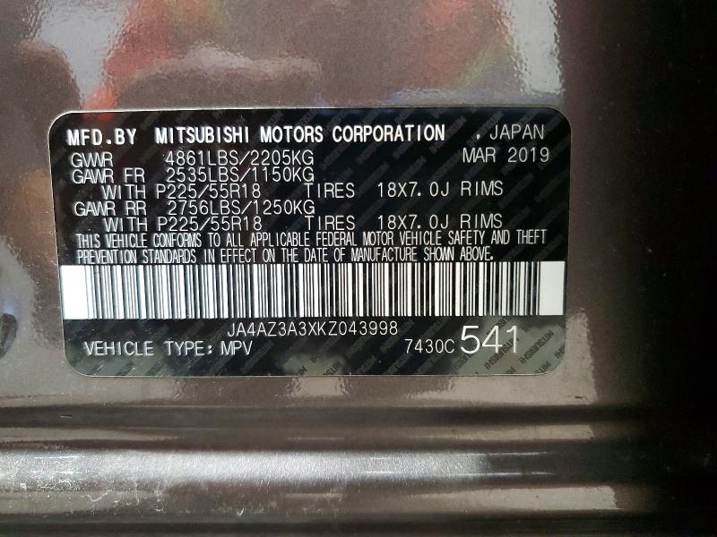 Aukcja sprzedaży 2019 Mitsubishi Outlander, vin: JA4AZ3A3XKZ043998, numer aukcji: 70094256