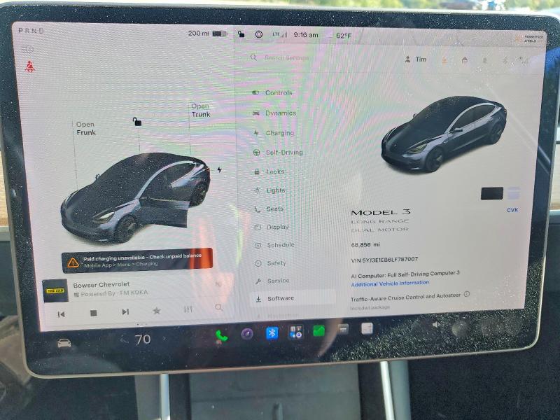 2020 Tesla Model 3 მანქანა იყიდება აუქციონზე, vin: 5YJ3E1EB6LF787007, აუქციონის ნომერი: 69777076