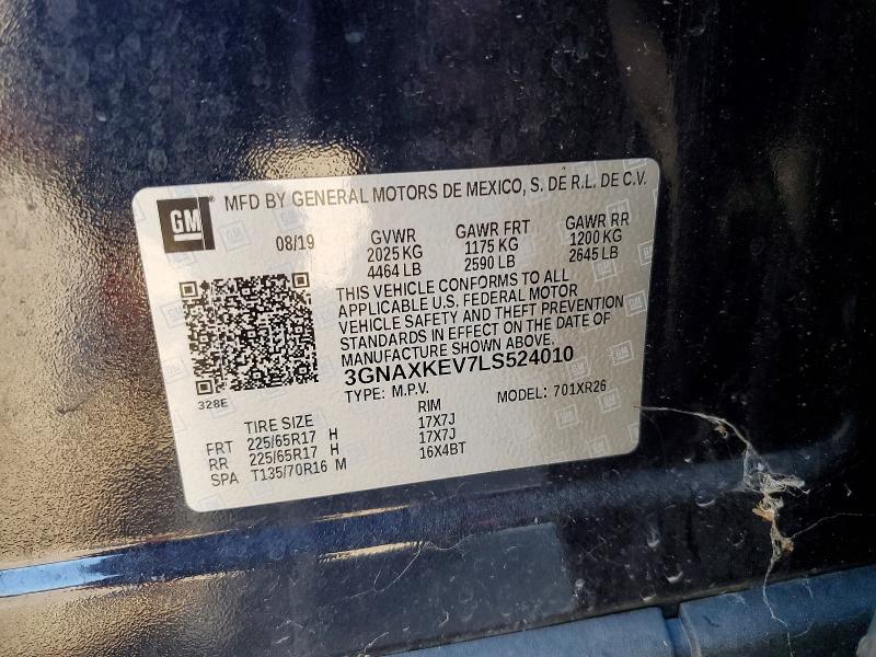 2020 Chevrolet Equinox მანქანა იყიდება აუქციონზე, vin: 3GNAXKEV7LS524010, აუქციონის ნომერი: 69611416