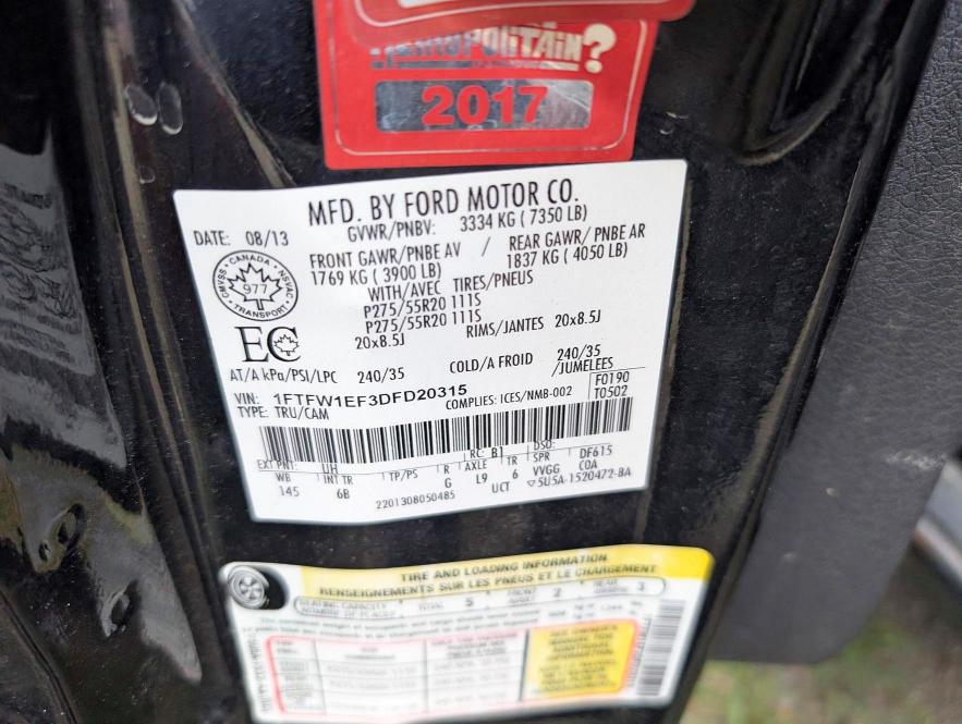 67970766 :رقم المزاد ، 1FTFW1EF3DFD20315 vin ، 2013 Ford F150 مزاد بيع