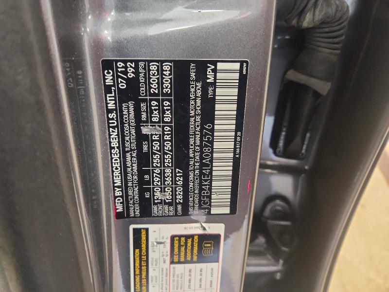 67825056 :رقم المزاد ، 4JGFB4KE4LA087576 vin ، 2020 Mercedes-benz Gle مزاد بيع