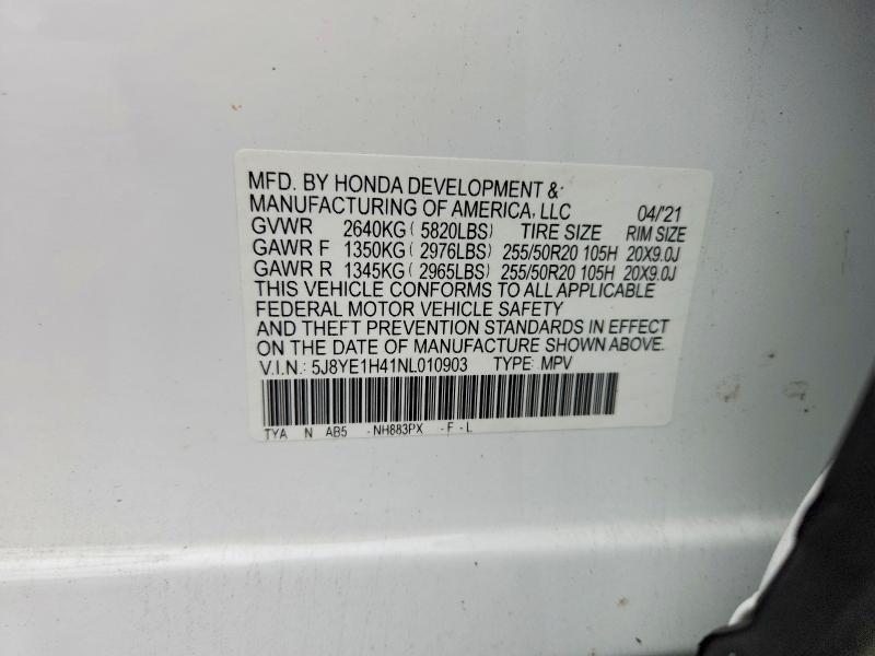 68785526 :رقم المزاد ، 5J8YE1H41NL010903 vin ، 2022 Acura Mdx مزاد بيع
