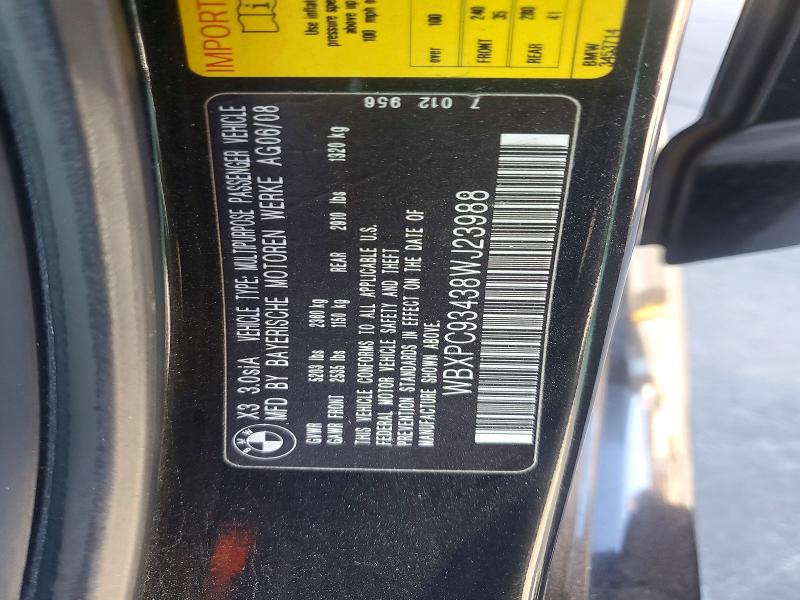 Auction sale of the 2008 Bmw X3, vin: WBXPC93438WJ23988, lot number: 67217156