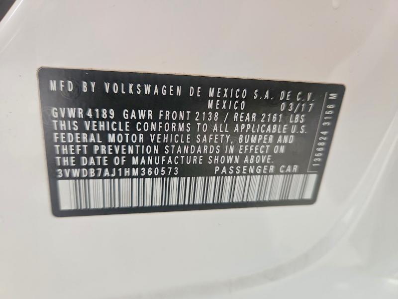 Продаж на аукціоні авто 2017 Volkswagen Jetta, vin: 3VWDB7AJ1HM360573, номер лоту: 70178856