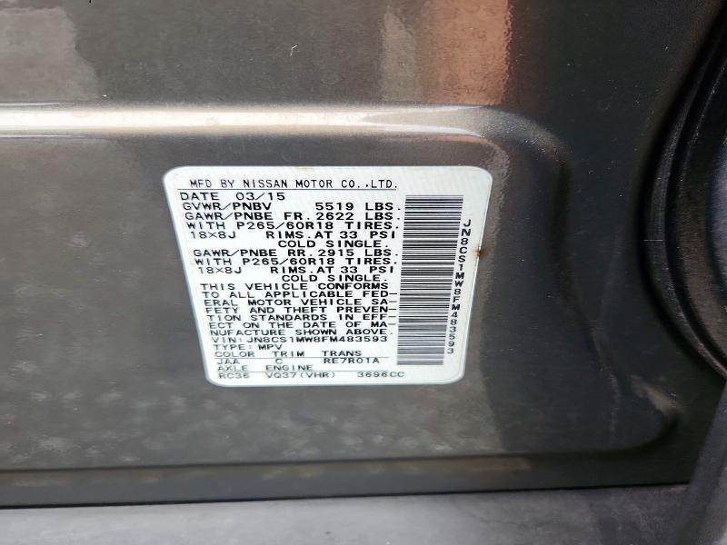 Aukcja sprzedaży 2015 Infiniti Qx70, vin: JN8CS1MW8FM483593, numer aukcji: 69006506