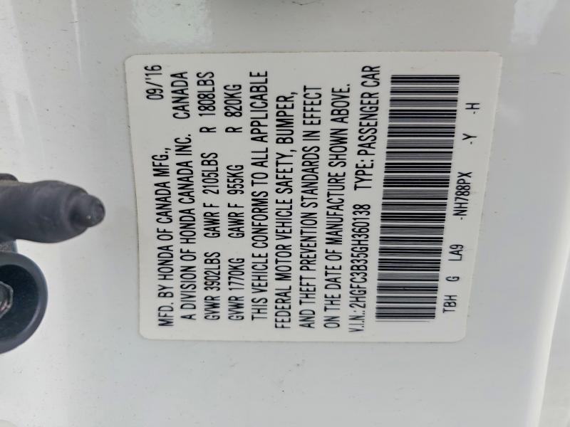 Продаж на аукціоні авто 2016 Honda Civic, vin: 2HGFC3B35GH360138, номер лоту: 69122566