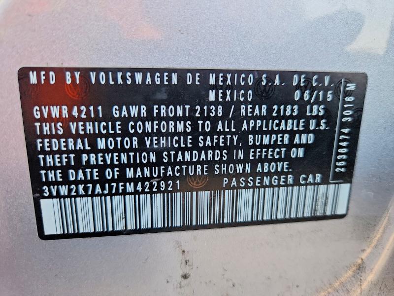 Продажа на аукционе авто 2015 Volkswagen Jetta, vin: 3VW2K7AJ7FM422921, номер лота: 69398086