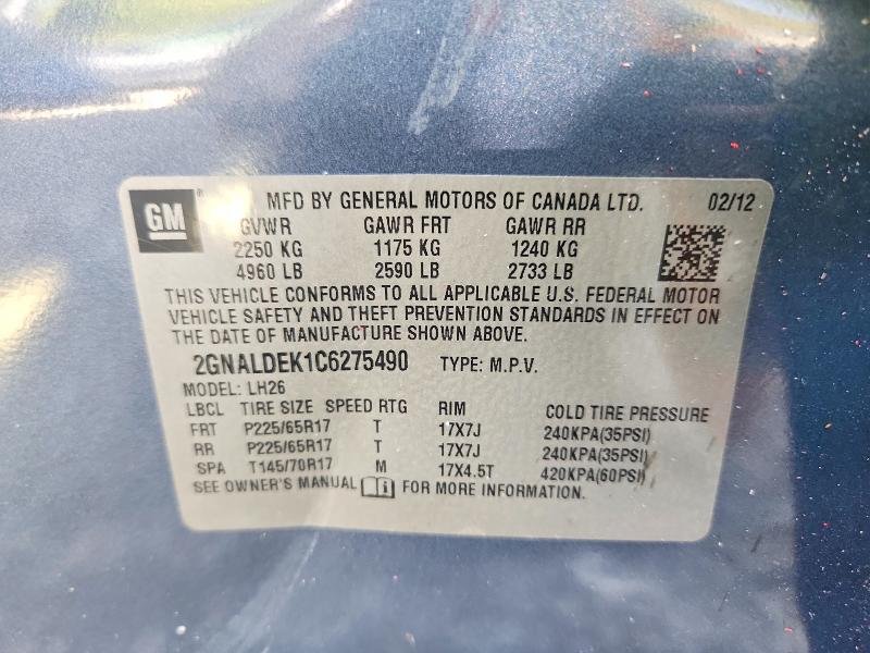 2012 Chevrolet Equinox მანქანა იყიდება აუქციონზე, vin: 2GNALDEK1C6275490, აუქციონის ნომერი: 70548386