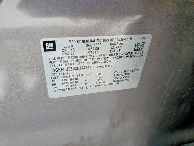 Aukcja sprzedaży 2012 Gmc Terrain, vin: 2GKFLUE50C6344747, numer aukcji: 67151836
