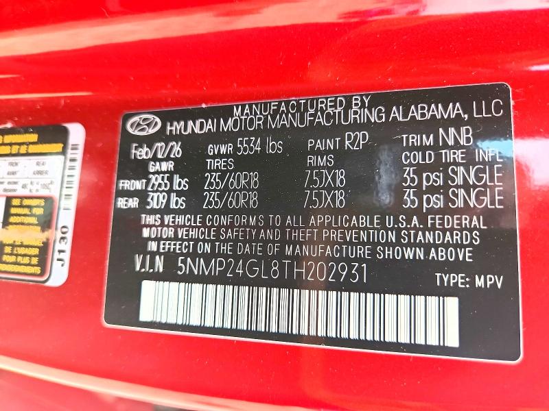 71691476 :رقم المزاد ، 5NMP24GL8TH202931 vin ، 2026 Hyundai Santa Fe مزاد بيع