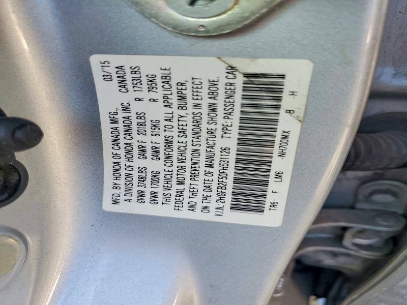 69909446 :رقم المزاد ، 2HGFB2F50FH531126 vin ، 2015 Honda Civic مزاد بيع