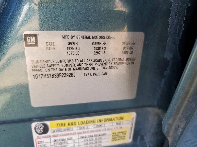 2009 Chevrolet Malibu მანქანა იყიდება აუქციონზე, vin: 1G1ZH57B89F229260, აუქციონის ნომერი: 69640796