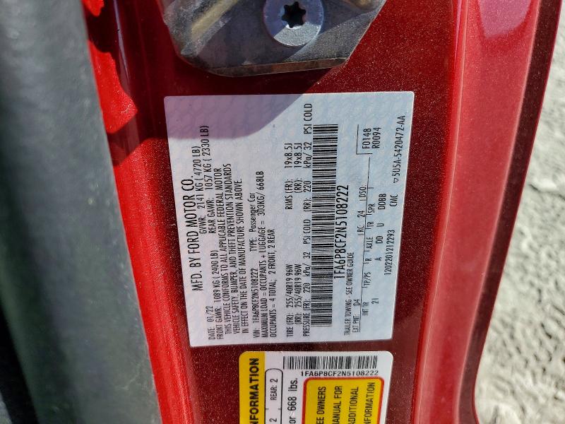 Продажа на аукционе авто 2022 Ford Mustang, vin: 1FA6P8CF2N5108222, номер лота: 68190606