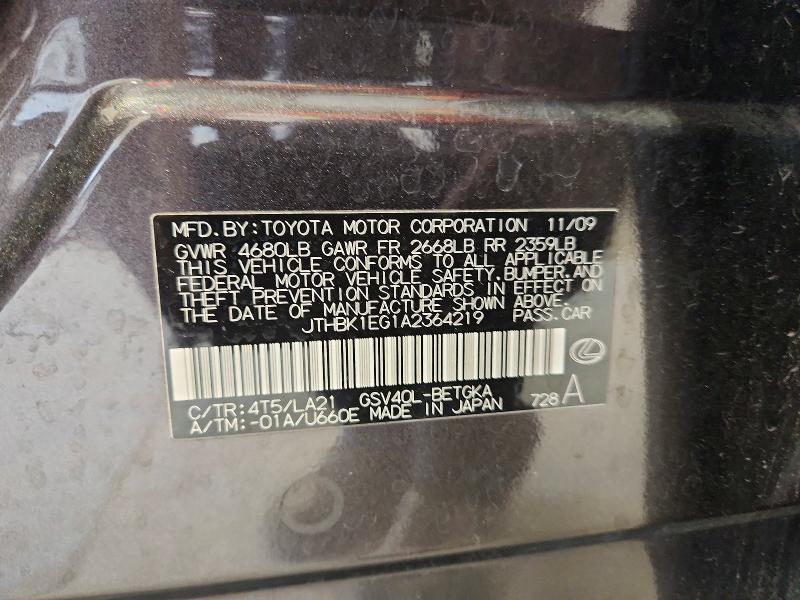 69568066 :رقم المزاد ، JTHBK1EG1A2364219 vin ، 2010 Lexus Es مزاد بيع