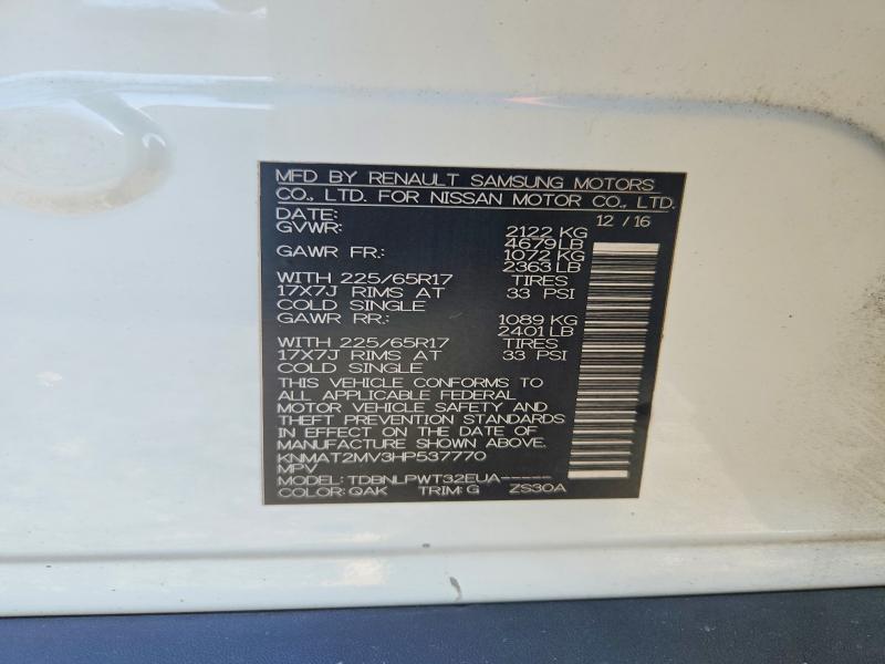 2017 Nissan Rogue მანქანა იყიდება აუქციონზე, vin: KNMAT2MV3HP537770, აუქციონის ნომერი: 67442836