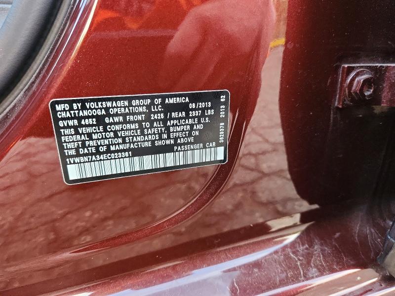 2014 Volkswagen Passat მანქანა იყიდება აუქციონზე, vin: 1VWBN7A34EC023361, აუქციონის ნომერი: 68506176