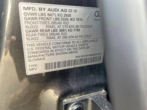 Aukcja sprzedaży 2019 Audi Q8, vin: WA1EVAF19KD031251, numer aukcji: 70852186