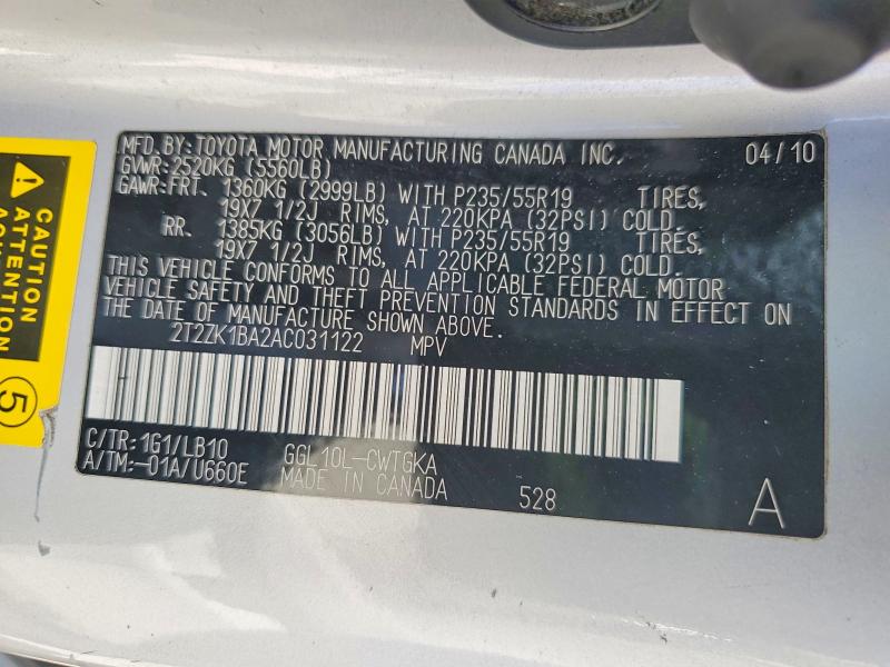 Продаж на аукціоні авто 2010 Lexus Rx, vin: 2T2ZK1BA2AC031122, номер лоту: 67346386
