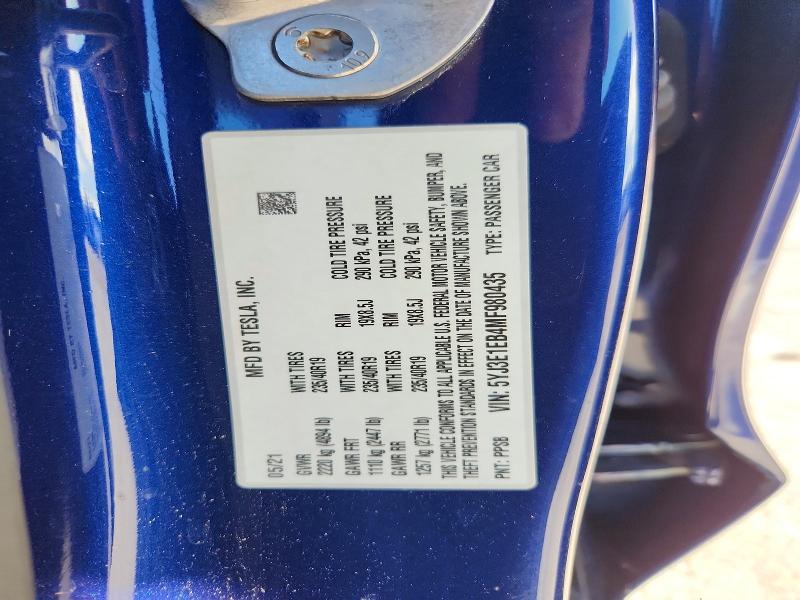 67680546 :رقم المزاد ، 5YJ3E1EB4MF980435 vin ، 2021 Tesla Model 3 مزاد بيع
