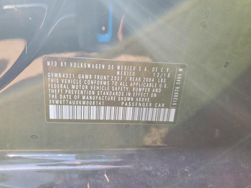 69169856 :رقم المزاد ، 3VW6T7AU0KM008141 vin ، 2019 Volkswagen Gti مزاد بيع