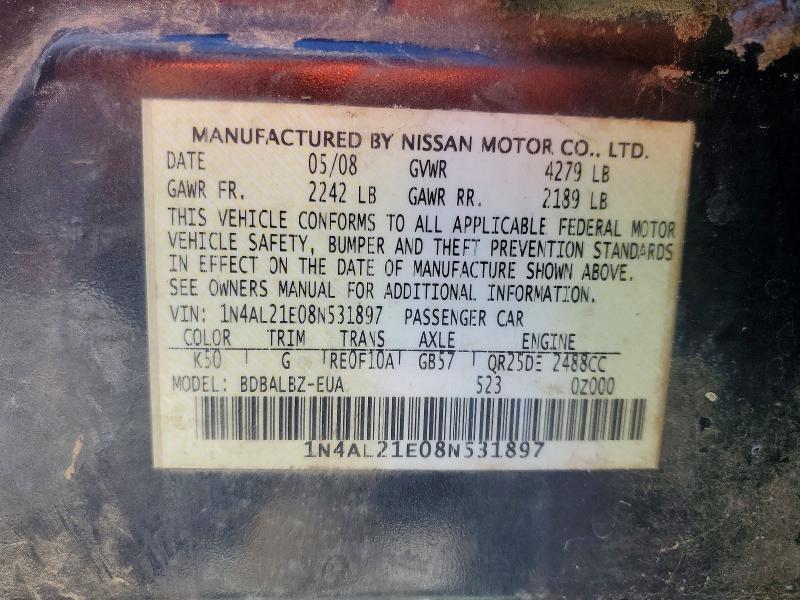 Aukcja sprzedaży 2008 Nissan Altima, vin: 1N4AL21E08N531897, numer aukcji: 70862516