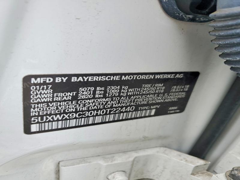 Aukcja sprzedaży 2017 Bmw X3, vin: 5UXWX9C30H0T22440, numer aukcji: 67481406