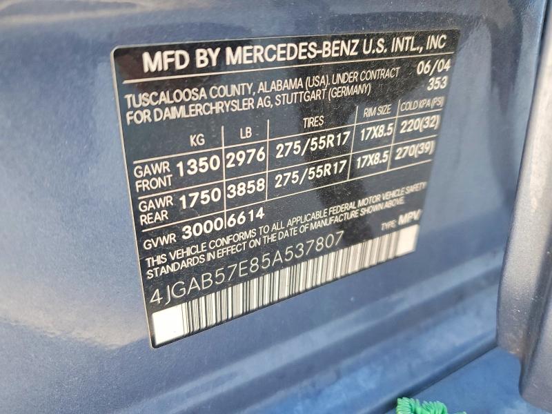 2005 Mercedes-benz Ml მანქანა იყიდება აუქციონზე, vin: 4JGAB57E85A537807, აუქციონის ნომერი: 70331086