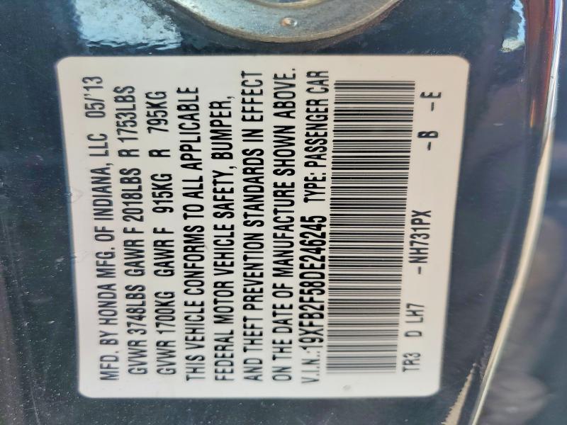 70042026 :رقم المزاد ، 19XFB2F58DE246245 vin ، 2013 Honda Civic مزاد بيع