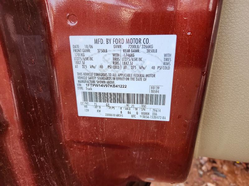 Aukcja sprzedaży 2007 Ford F150, vin: 1FTPW14V97KB41222, numer aukcji: 70543396