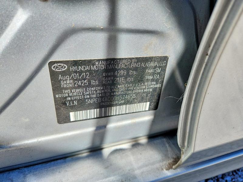 2013 Hyundai Sonata მანქანა იყიდება აუქციონზე, vin: 5NPEB4AC0DH574655, აუქციონის ნომერი: 70555656