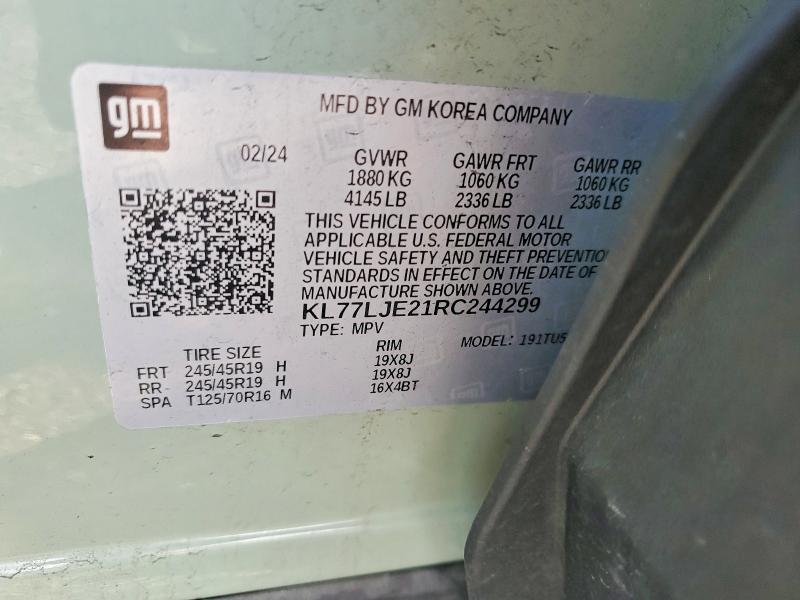68318516 :رقم المزاد ، KL77LJE21RC244299 vin ، 2024 Chevrolet Trax مزاد بيع
